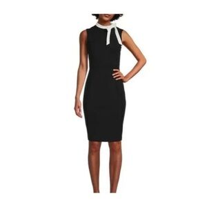 Calvin Klein White Bow Accent Black Cocktail Sheath Dress